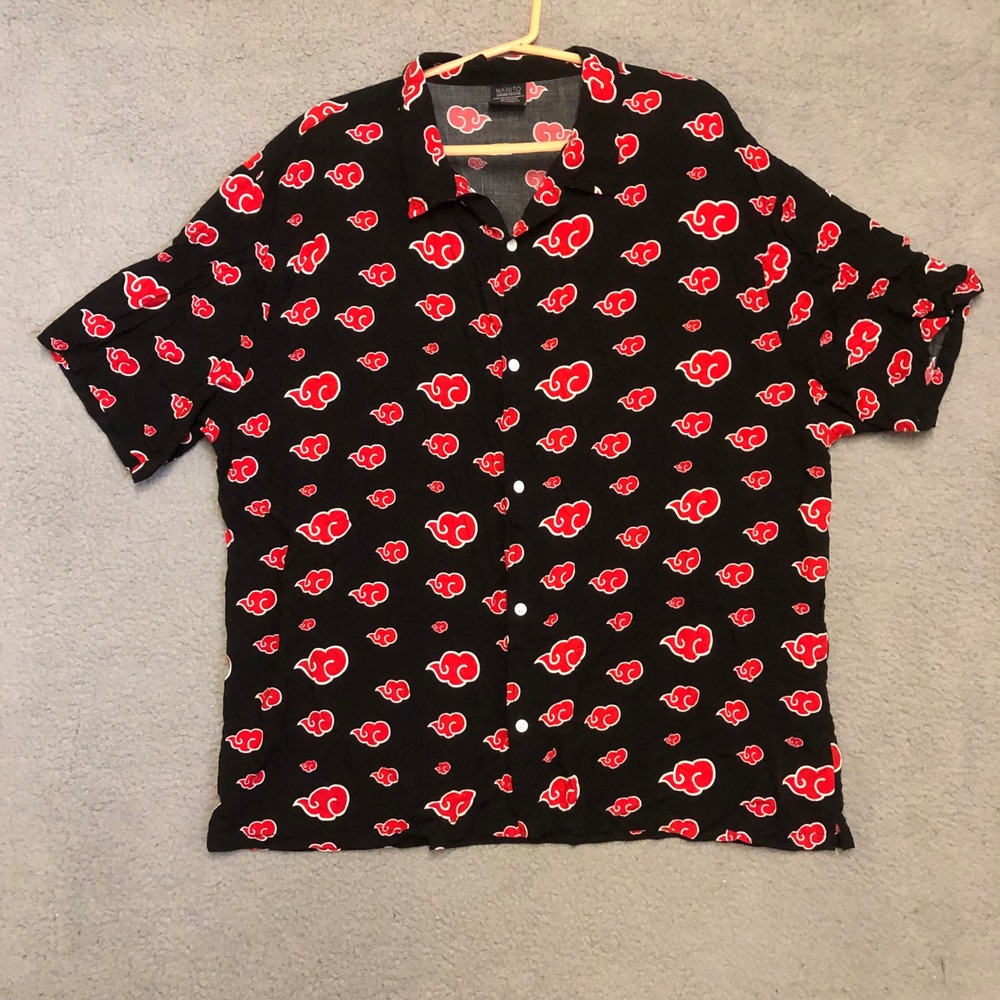 Naruto Shippuden Akatsuki Cloud Button Up Shirt Black Red Rayon Mens 3XL 2002